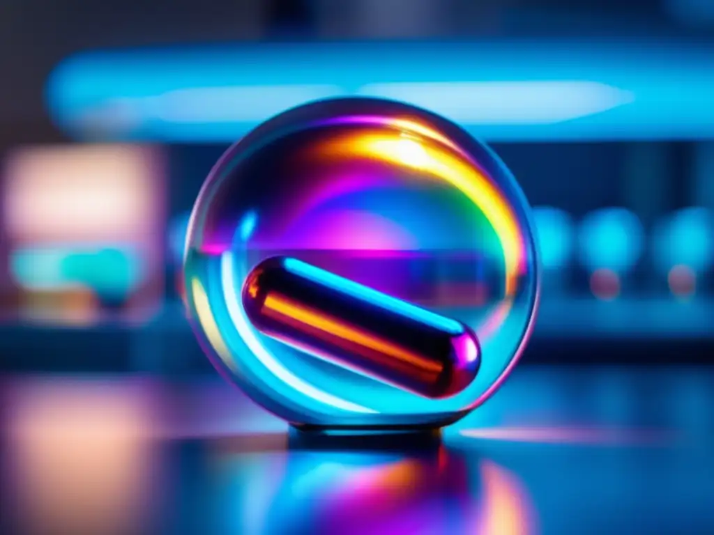 Un avance revolucionario: cápsula futurista brillante con científicos en un laboratorio. <b>Medicamentos revolucionarios para longevidad.