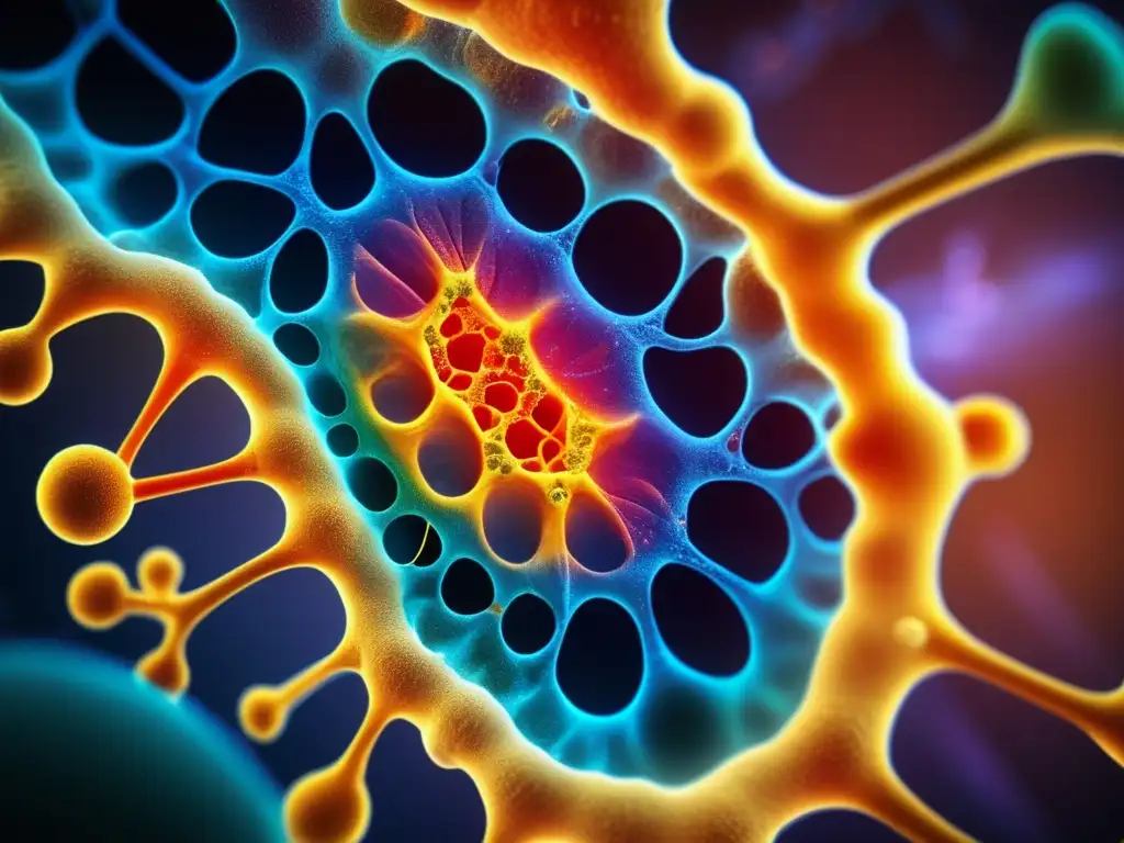 Una célula humana bajo estrés oxidativo muestra daño en el ADN, mitocondrias y membrana celular. <b>Rodeada de radicales libres, es una impactante representación visual del estrés oxidativo a nivel celular.</b> <b>Relación estrés oxidativo vida prolongada.