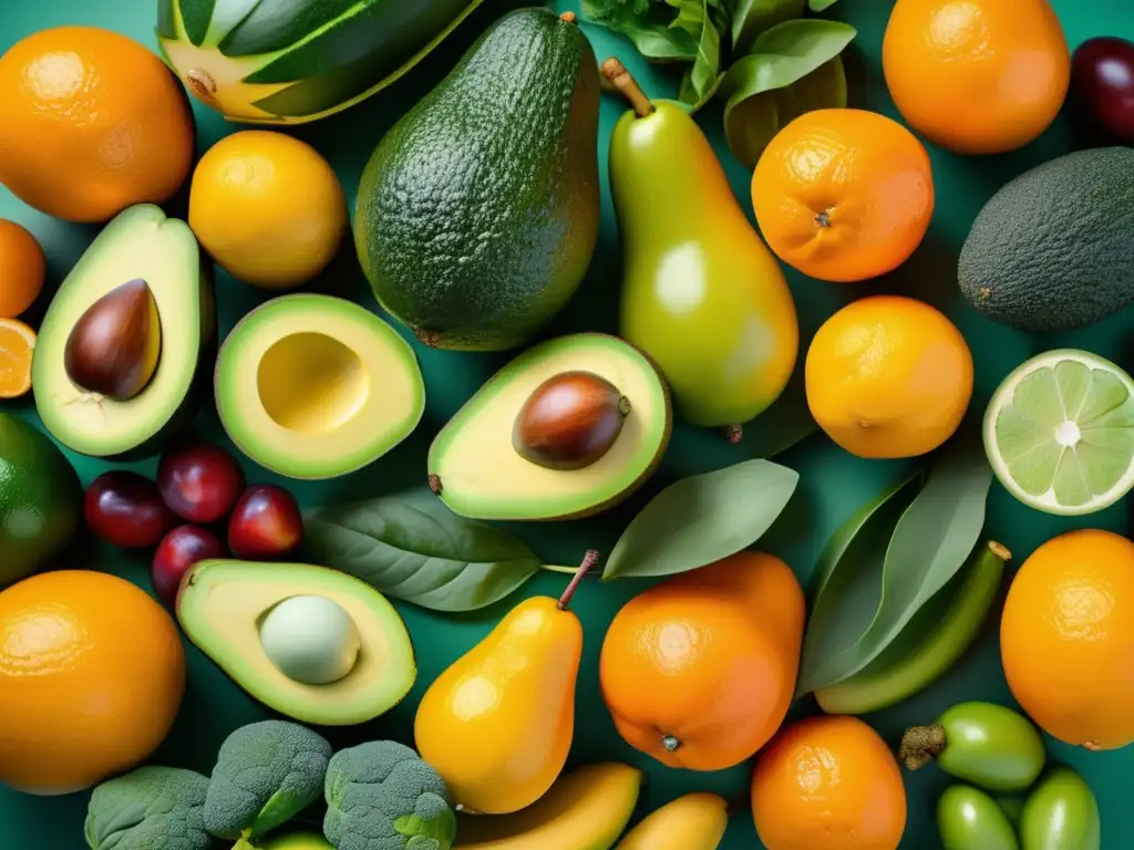 Un estallido de colores y frescura en frutas y verduras, resaltando la importancia de las vitaminas del complejo B en el envejecimiento.