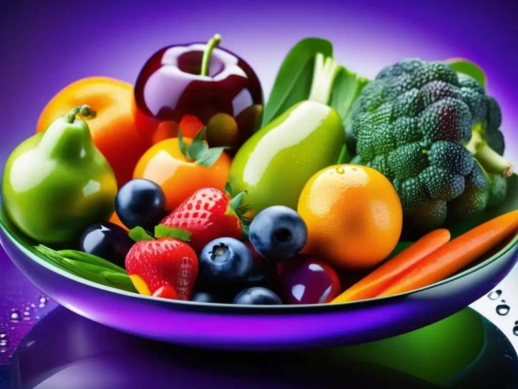 Una explosión de colores y frescura en una composición artística de frutas y verduras. <b>Prevención diabetes tipo 2 complicaciones.