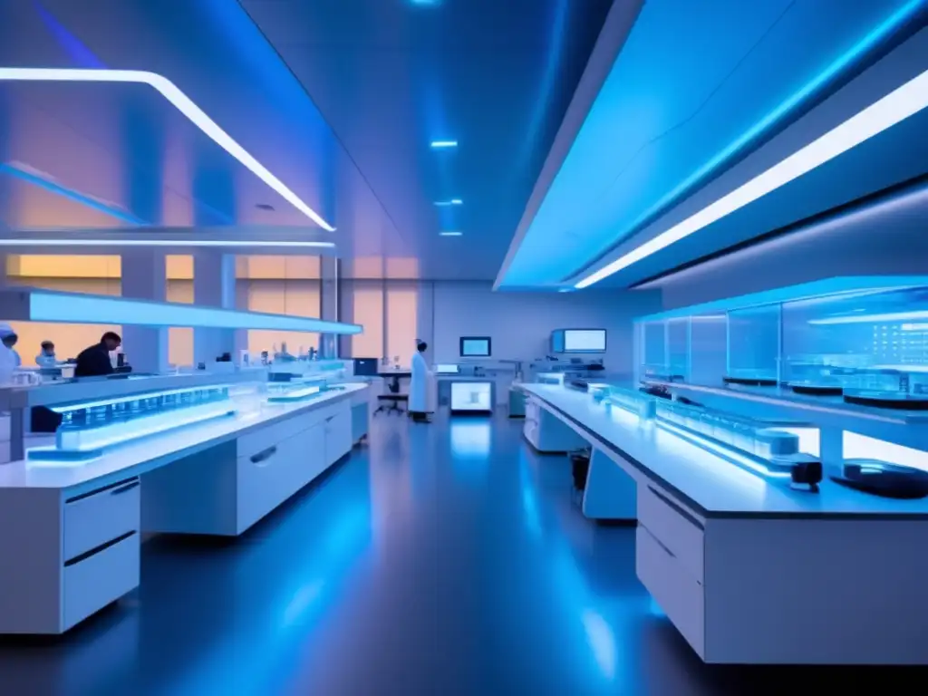 Avanzado laboratorio futurista de síntesis molecular de medicamentos