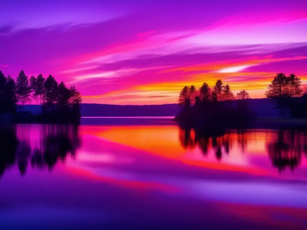 Un majestuoso atardecer sobre un lago tranquilo. El cielo se tiñe de cálidos tonos, creando una atmósfera de paz y belleza natural. Ejercicio aeróbico para longevidad humana