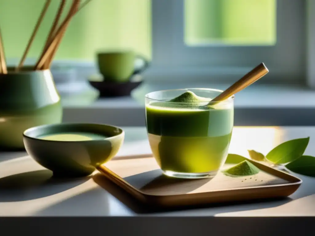 Un momento de serenidad en la cocina, con un elegante despliegue de matcha. <b>Beneficios del matcha para longevidad.