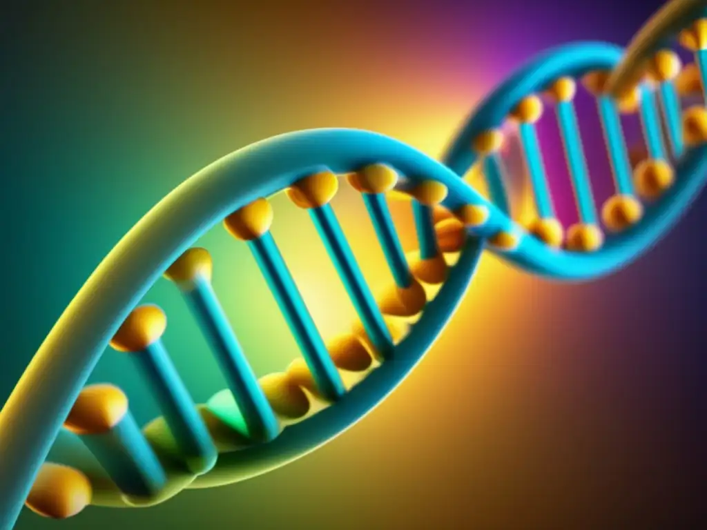 Una representación detallada en alta resolución de la doble hélice del ADN, resaltando la precisión molecular y los avances genómicos para prolongar la vida.