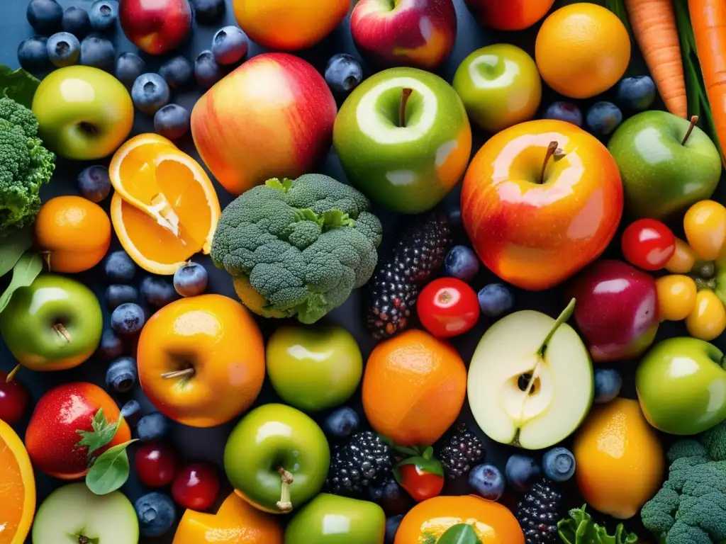 Exuberante variedad de frutas y verduras frescas: colores y texturas